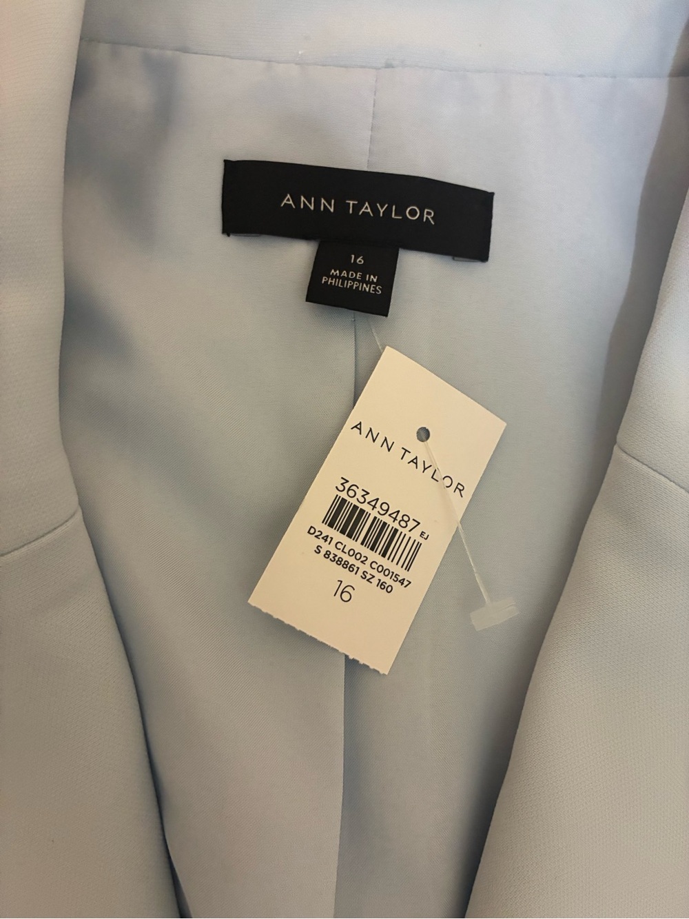 Ann Taylor Pale Blue Double-Breasted Cropped Blazer with Gold Buttons - Picture 3 of 3